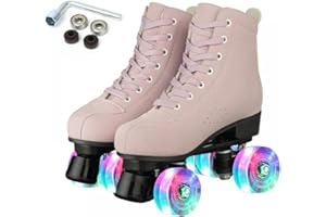 Silvertree Roller Skates for Women and Men PU Leather High-top Adult Roller Derby Skates Wheels Light Up Roller Skates Four-Wheel Shiny Roller Skates for Girls Boys Unisex