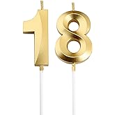 18th Birthday Candles,Gold Number 18 Cake Topper for Birthday Decorations Party Decoration