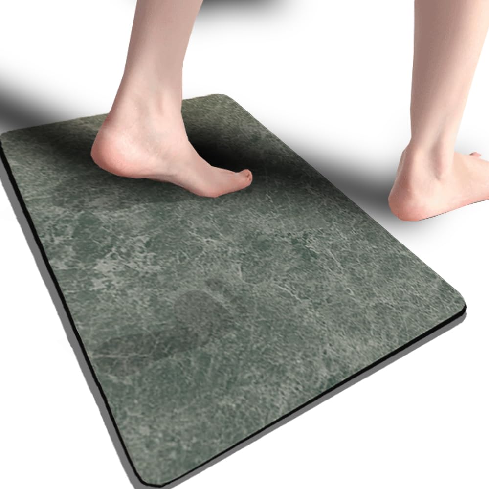 JOSVRAC Green stone bath rug 43x80cm Non-slip Ultra-thin bathroom mat with quick water absorption and rubber backing, door mat marble floor mat, washable shower absorbent rug (16.9x31.5inch) — image 1