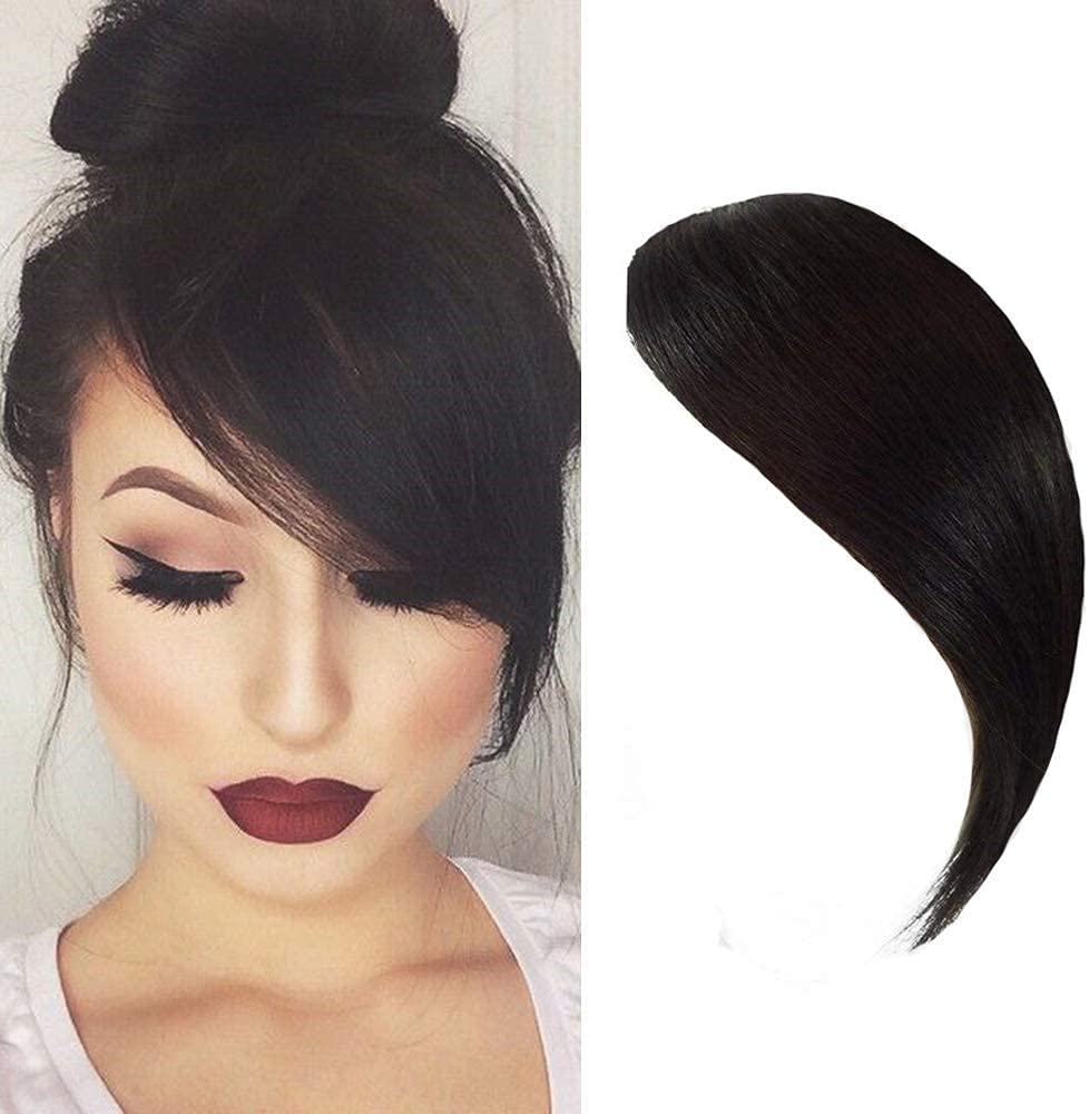 Air Side Bangs Clip in Human Hair Bangs Straight Clip on Side Bang Fringe Real Hair Extensions(Natural Black)