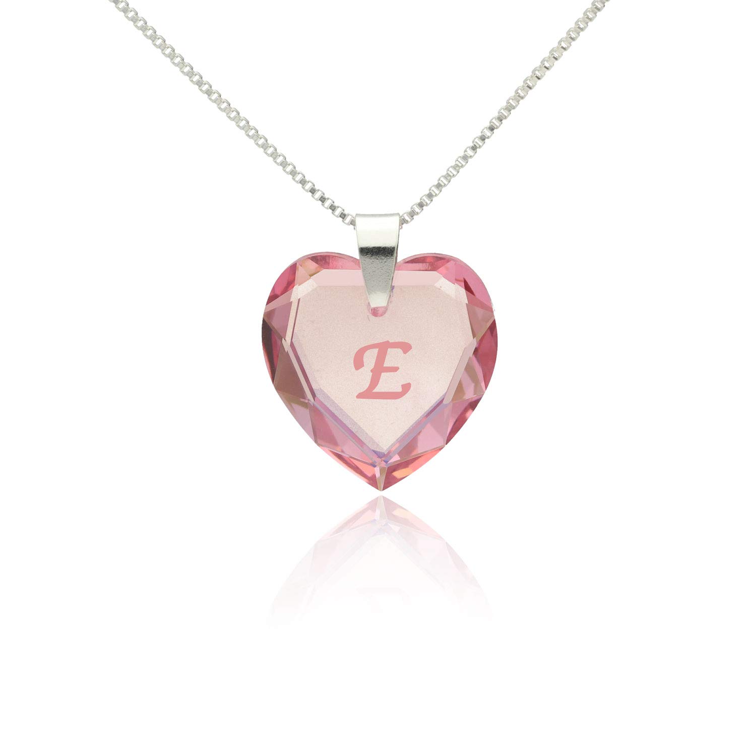 Heart Pendant Silver Necklaces for Women with Crystal from Swarovski in letter engraving A - Z Rose name initial Jewellery for Women for Valentine's Day Daughter Mum Wife Girlfriend and friendship