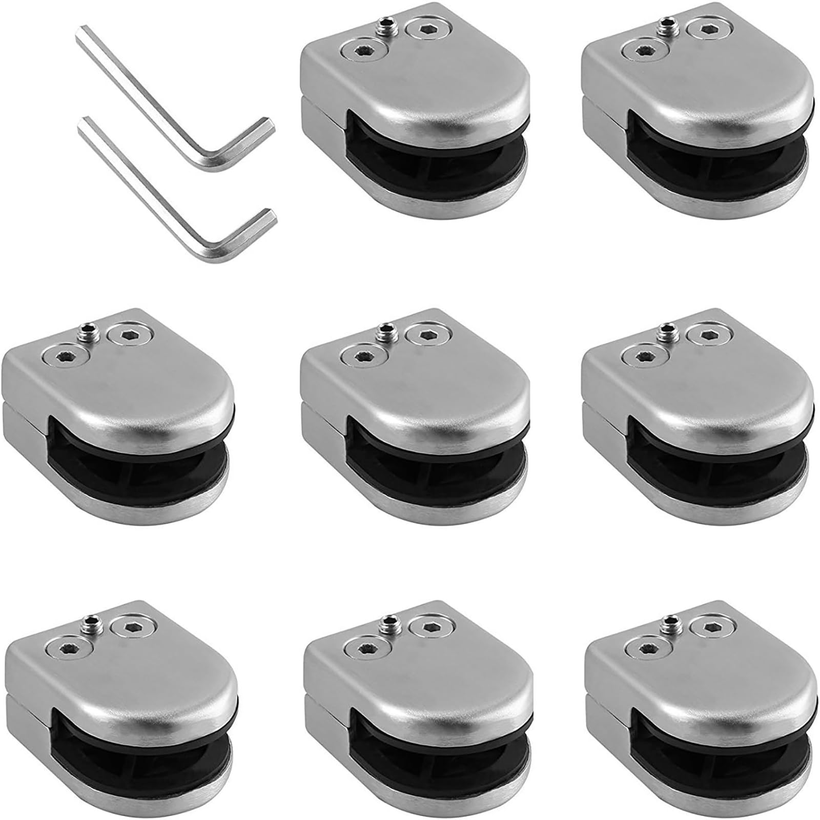 Proster 8PCS 304 Stainless Steel Glass Clamps for 8-9mm Glass, Universal Glass Bracket with Micro-Adjust Screws for Balustrade, Stair, Handrail, Shower Screen, Glass Table & Indoor Partitions