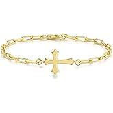 YIYEPUTI 14K Gold Bracelets for Women Gold Chain Bracelets for Women Paperclip Bracelet for Womens Sleek Lines with Cross Element Womens Cross Bracelet 6.7/7.5/8.3 inches