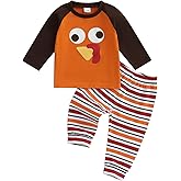 Biayxms Kids Baby Boy Girl Thanksgiving Outfits Turkey Long Sleeve Sweatshirt Tops and Jogger Pants Baby Christmas Clothes
