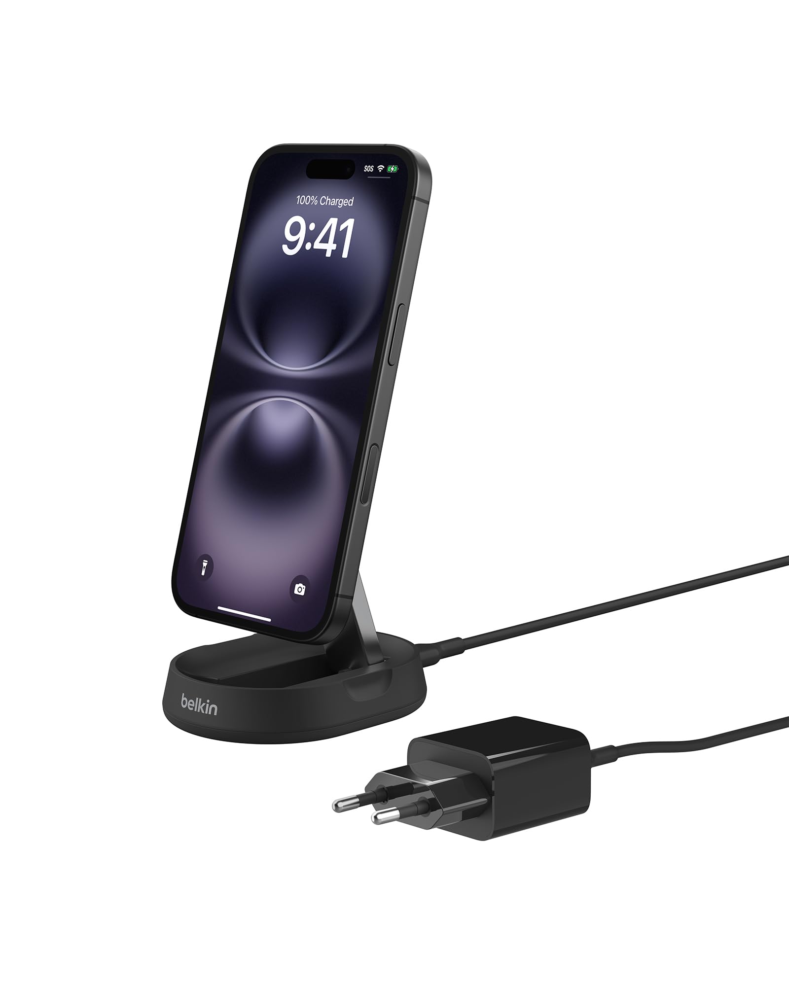 Belkin BoostCharge Pro induktive Ladestation 15W, Qi2-Ladegerät, kabelloses Ladegerät, kompatibel mit MagSafe, kabelloses Qi2-Ladestation für Apple iPhone 16/15/14/13/12, inkl. 20-W-Netzteil – Schwarz