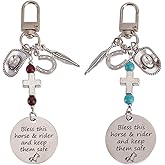 DELORIGIN 2Styles Horse Saddle And Bridle Charm Clip 2pc Horse Theme Tibetan Style Alloy Pendants Bless This Horse Rider Keep Safe Horse Stuff Horse Gifts for Women Hobby Horse Accessories Keychain