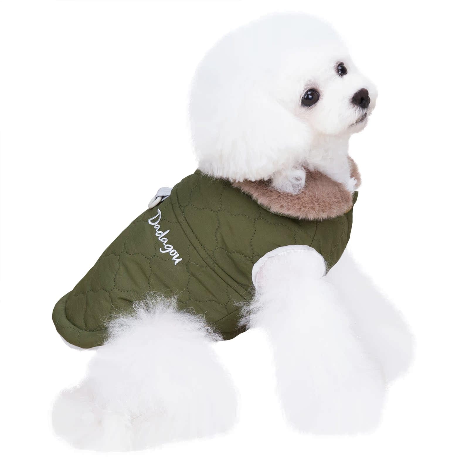 Izefia Dog Coat Cold Weather Windproof Jacket Fleece Warm Sweater Winter Thick Clothes Vest Collar Tank Top for Small Dog Medium Cat Green S
