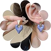 Andelaisi Boho Enamel Heart Earrings Purple Puffy Heart Dangle Earrings Vintage Heart Shape Stud Earrings Personalized Heart Statement Earrings Jewelry for Women