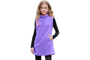 JXSTAR Girls Fleece Dress Quarter Zip Sleeveless Pullover Sweatshirt Polar Winter Thermal Vest Dress with Pocket