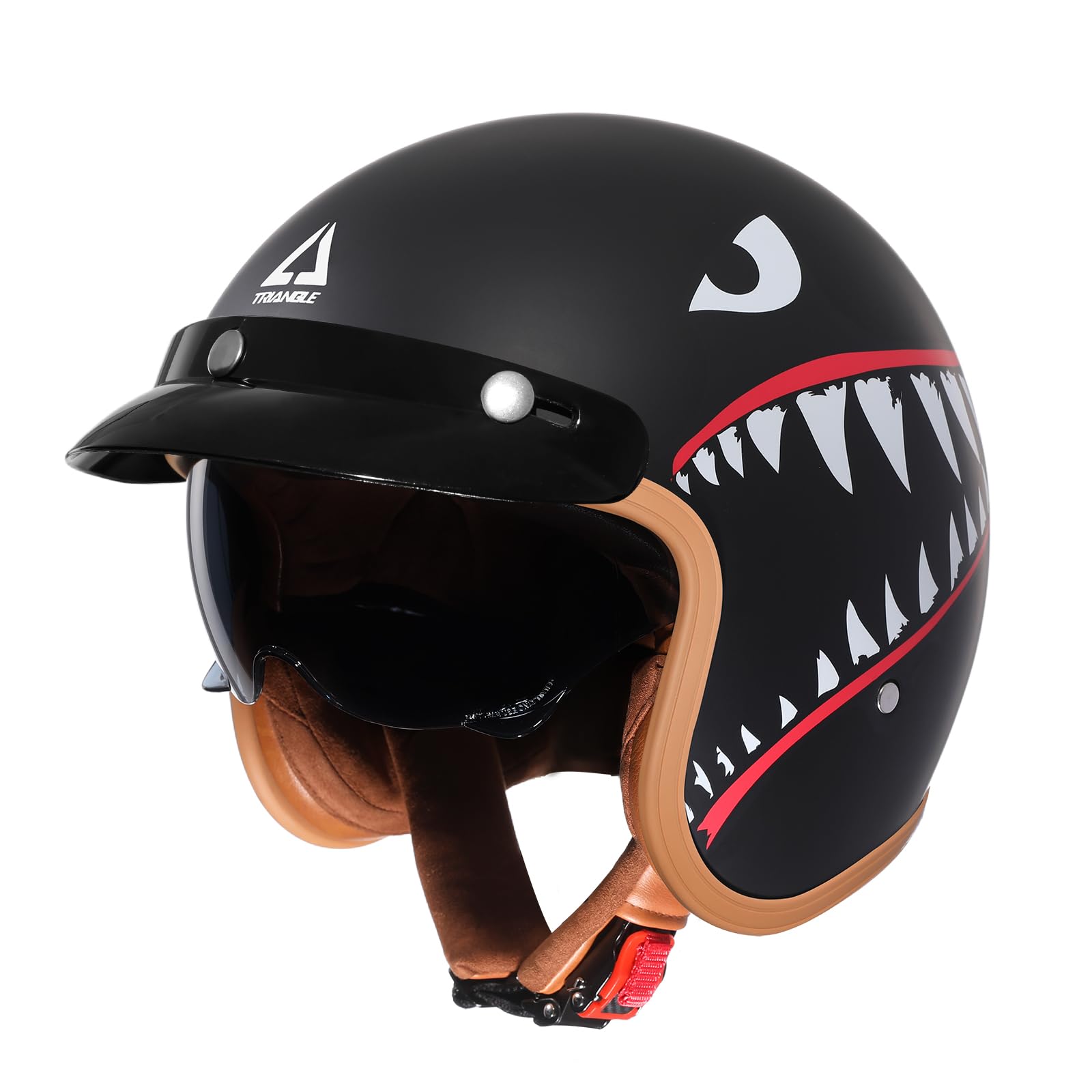 TRIANGLE 3/4 Motorcycle Helmet,Retro Vespa Open