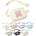 YOOLIFE Initial Belt Bag - Fanny Pack Crossbody Bags for Women, White Cross Body Bag Waist Pack for Women Everywhere Belt Bag Monogrammed Crossbody Bag, Letter K