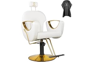LUXMARS Hydraulic Barber Chair, Salon Chair 360 Degrees Rolling Swivel Hair Styling Chair, Adjustable Height Hair Stylist Tattoo Salon Beauty Spa Chair Styling Equipment - White