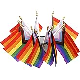 12 Pack Small Progress Pride Rainbow Gay Stick Flag Mini Handheld Inlcusive Progressive Pride LGBTQ Flags 4x6inch