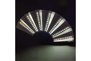 HFWHOK LED Hand Rave Fan, Party Light up Foldable Hand Fan Large Folding Fan, LED Glowing Chinese Hand Held Fan Gift for Birthday, Music, Party, Wedding, Home Decor (White)