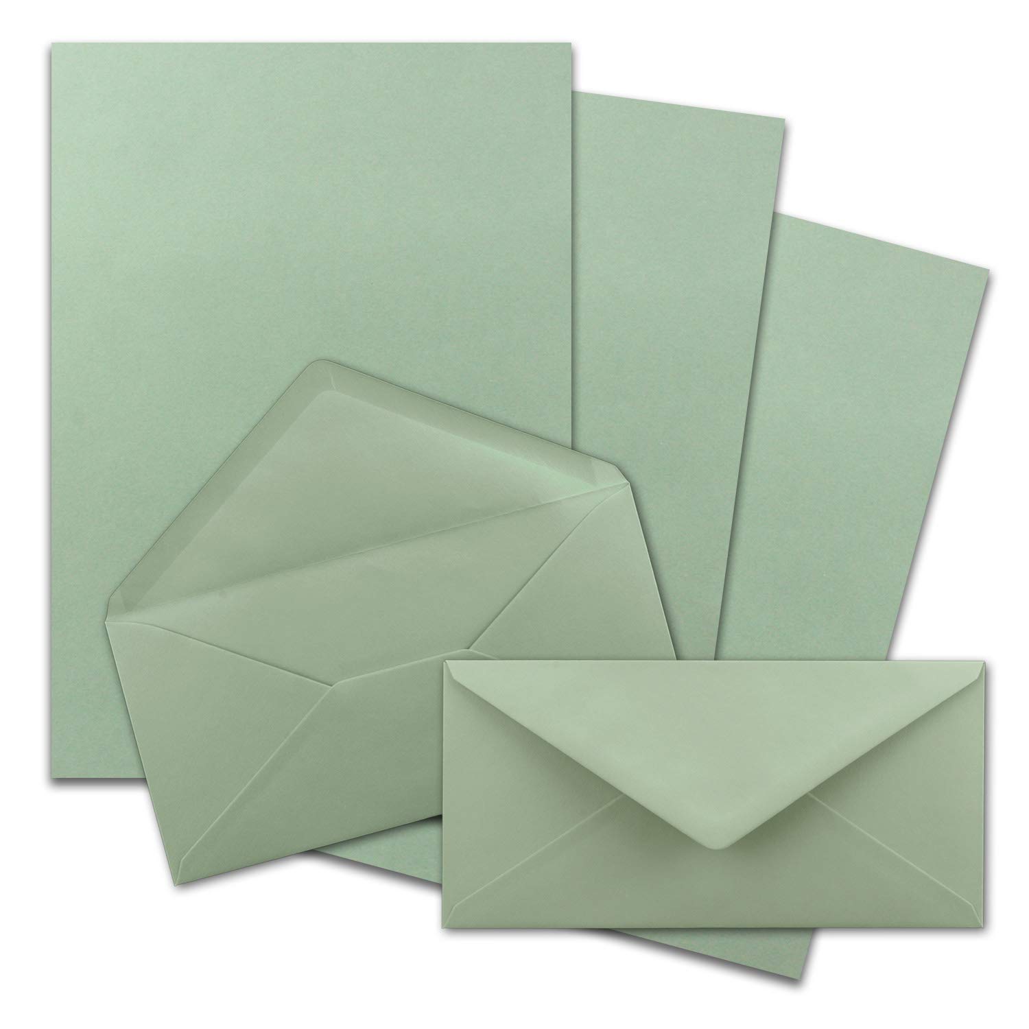FarbenFroh by Gustav Neuser 25 x A4 Writing Paper Sets with DIN Long Envelopes, Wet Seal, Eucalyptus Green, Matte Writing Paper with Envelopes