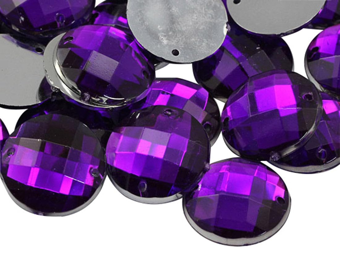 Allstarco 18mm Purple Amethyst CH05 Flat Back Sew On Round Beads Acrylic Rhinestones Sewing Plastic Gems with Holes for Jewelry, Clothes, Garment Embelishments, Shoes, Cosplays, Crafts 30 Pieces — image 1