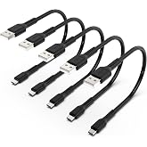 Short Micro USB Cable 1ft [5 Pack] USB 2.0 Micro USB Charging Cable Android Charger Cord for Samsung Galaxy S7 Edge S6 J7 Note 5 LG Kindle Sony PS4 TV Stick Smartphones (Black)