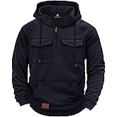 Herberton Mens Fashion Trendy Pullover Thick Comfort Hooded Shirt Cargo Tactical Quarter Zip Utility Chest Pockets Classic Heavyweight Durable Pocket Outdoor Longsleeve Loose Fit Hoodie Navy XL