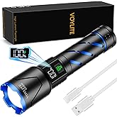 Voylite Rechargeable Flashlights High Lumens - 100000 LM, 5000mAh Battery with LCD Display, 3 Modes, Zoomable & IP67 Waterproof - for Camping, Dog Walking, Emergencies