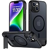hitfine for iPhone 14 Plus Case with Kickstand,[Compatible with Magsafe] Slim Translucent Matte Military-Grade Protection & Anti-Yellowing,Magnetic Phone Case for iPhone 14 Plus,Black