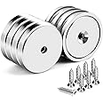 DIYMAG Neodymium Magnets with Hole, 100LBS Heavy Duty Round Base Cup Magnets for Wall, Rare Earth Magnets with Countersunk Hole and Stainless Screws for Hanging, Office, Craft-Dia 1.26 inch-Pack of 8
