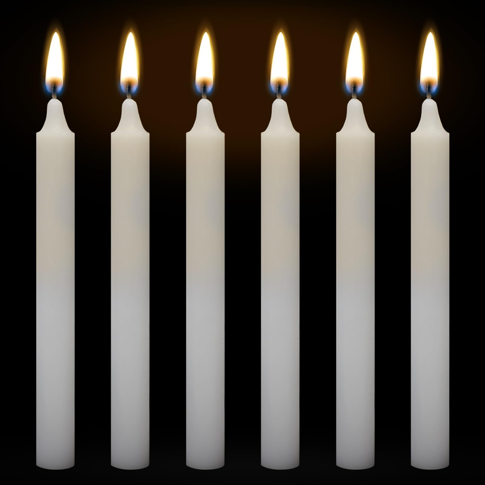 Tapered Dinner Candles 6 Pack - 8 Inch Long Unscented White Household Candles with 6 Hour Burn Time