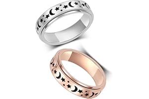 LuckyAmor Anxiety Ring for Women Spinner Rings:Rotating Rings Stainless Steel 6mm Moon Star Anxiety for Men Band Jewelry Gift for Teen Girls Boys Size 6 7 8 9 10