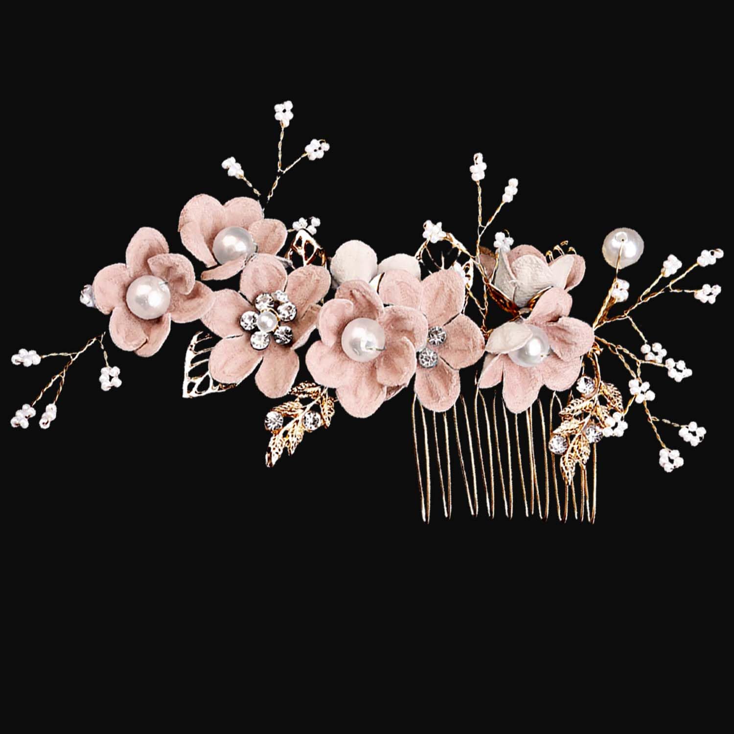 Bridesmaid Hair Accessories, Wedding Hair Side Combs Bridal Hair Pieces Flower Hair Pins For Women Wedding Hair Accessories For Women Girls(Pink)