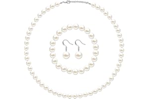 Yaomiao Faux Pearl Jewelry Set Simulated Pearl Necklace Bracelet Earrings for Women Girls