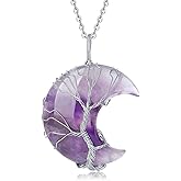 XIANNVXI Necklaces for Women Crescent Moon Pendant Necklace Tree of Life Wire Wrapped Crystal Necklaces Natural Gemstone Quartz Jewelry for Women