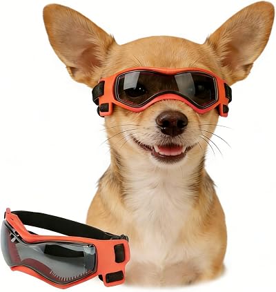 Enjoying Dog Goggles UV Protection Small Breed Soft TPU Frame Orange