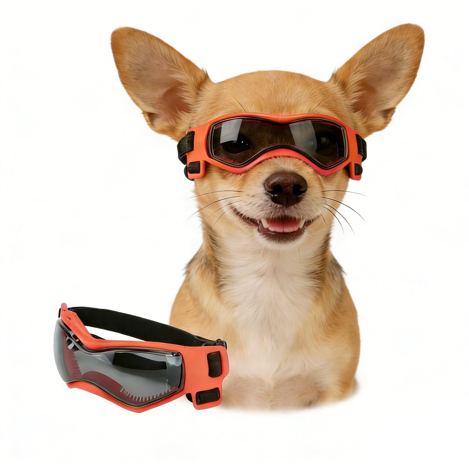 Enjoying Small Dog Goggles UV Protection Windproof Antifog Doggy Glasses for Pet Eye Wear, Soft Frame, Orange