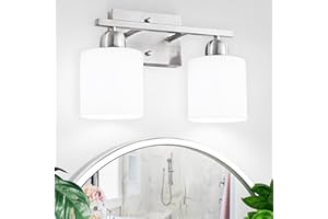 FAISHILAN Brushed Nickel Bathroom Light, 2 Light Bathroom Vanity Light Brushed Nickel, Vanity Lamp with Milky White Frosted Glass Shades, E26 Socket
