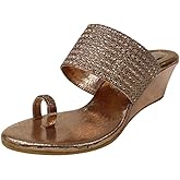 Stop n Style Rose Gold Traditional Indian Sandal Handmade Ladies Wedge Heeled Ethnic Sandals