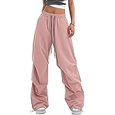 Bakyarder Women’s Y2K Baggy Parachute Pants High Waist Wide Leg Casual Track Pants with Adjustable Drawstring Waist