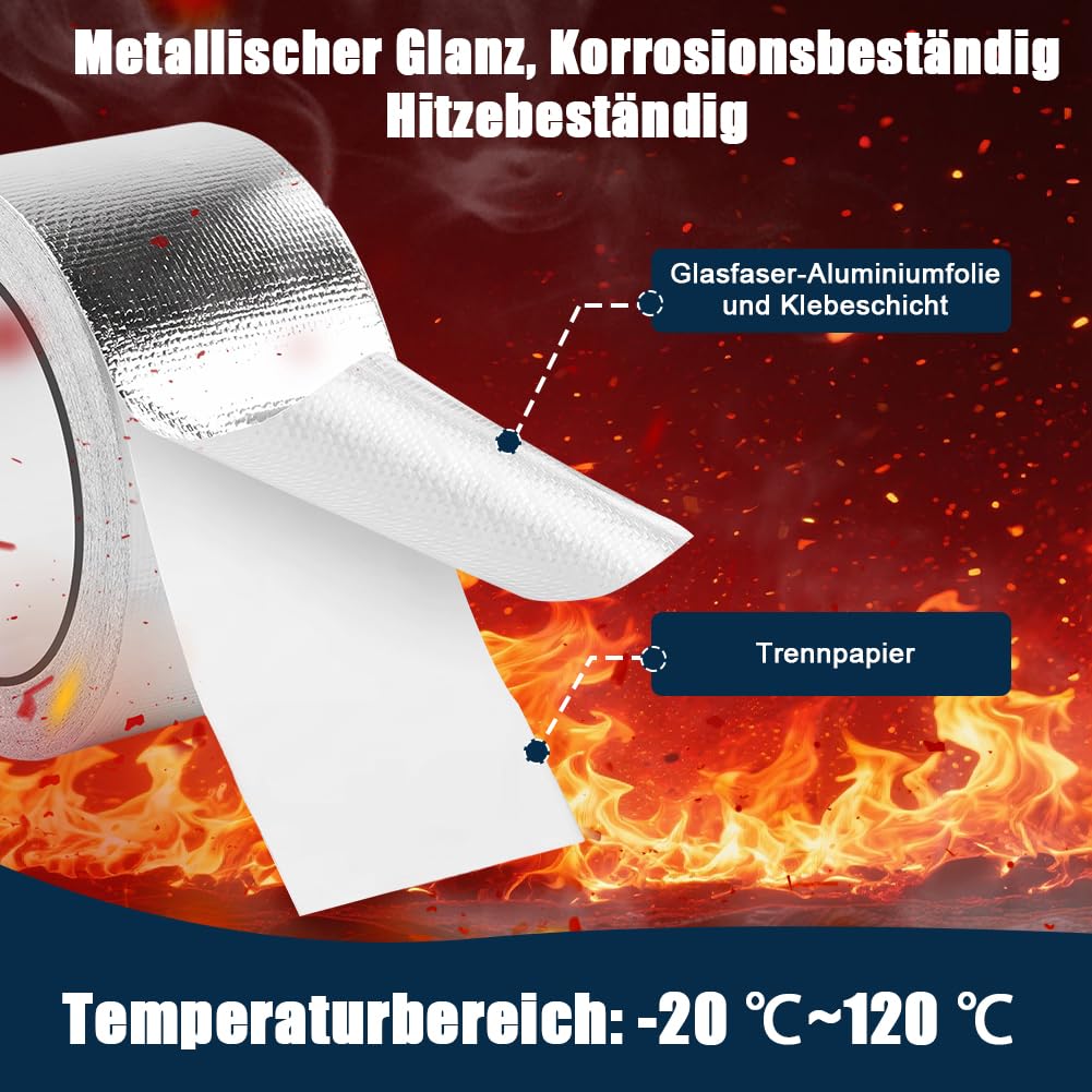 2 Rollen Hitzeschutzband Auspuff Selbstklebend 10m X 5cm mit 15 Stück Edelstahlkabelbinder, Aluminium Klebeband Hitzebeständig , Auspuffband Auspuffbandage Reparaturset für Auto Motorrad Krümmer 4
