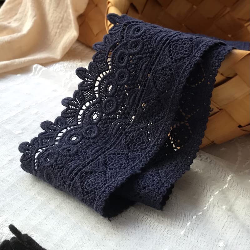 8CM Width Europe Rome Pattern Inelastic Embroidery Lace Trim,Curtain Tablecloth Slipcover Bridal DIY Clothing/Accessories.(2 Yards in one Package) (Navy Blue)