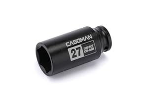 CASOMAN 1/2" Drive x 27 mm Deep 6 PT Impact Socket, CR-MO, 1/2-inch Drive 6 Point Axle Nut Socket for Easy Removal of Axle Sh