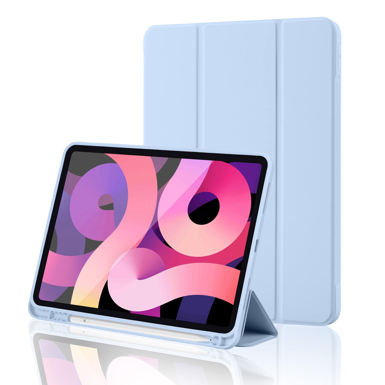 Case Compatible with iPad 10th Generation Case with Pen Holder 2022, iPad 10th 10.9 Inch 2022 Case Premium PU Leather + Soft TPU Back Case Cover with Car Sleep/Wake, Light Blue