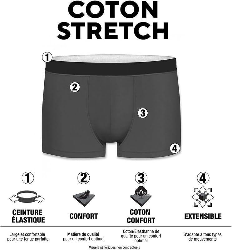 Caleçon Boxer Homme Coton, Lot de 6, Noir B2 (L)