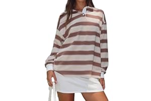 QMLYEV Y2K Striped Polo Shirts for Women Vintage Aesthetic Rugby Shirts Collared Long Sleeve Cute Preppy Tops for Teen Girls