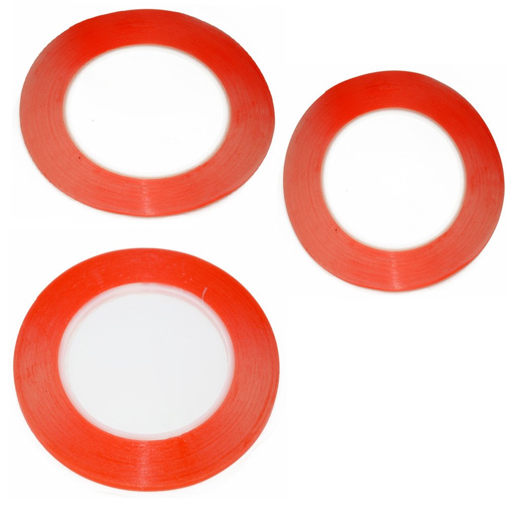 3pcs Mixed Size apiece 25 Meters 1mm 2mm 3mm 3M Double Sided Tape Sticky Red for Mobile Phone LCD Pannel Display Screen Repair Housing