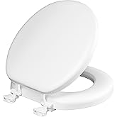 Mayfair Padded Toilet Seat, Cushioned Soft Vinyl over Wood Core Seat, Secure Hinges, Easy Clean, Made in USA, Round, White