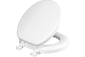 Mayfair Padded Toilet Seat, Cushioned Soft Vinyl Over Wood Core Seat, Secure Hinges, Easy Clean, Made in USA, Round, White