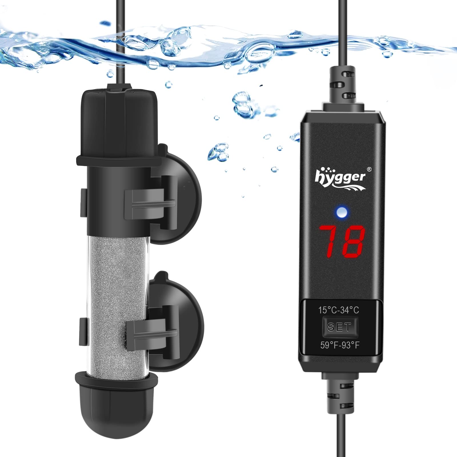 Photo 1 of hygger Small Aquarium Betta Heater, Submersible Fish Tank Heater 10W/25W/50W/100W with LED Digital Display, Suitable for Marine Saltwater and Freshwater up to 5/10/16/26 Gallon