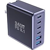 Graaci 240W USB C Charger, 140W Laptop Fast Charger, PD3.1 PPS 6-Port USB Type C Wall Charger, Advanced GaN Power Adapter, for MacBook Pro 16'', iPhone 16 Series, iPad Pro, Galaxy, Pixel, and More
