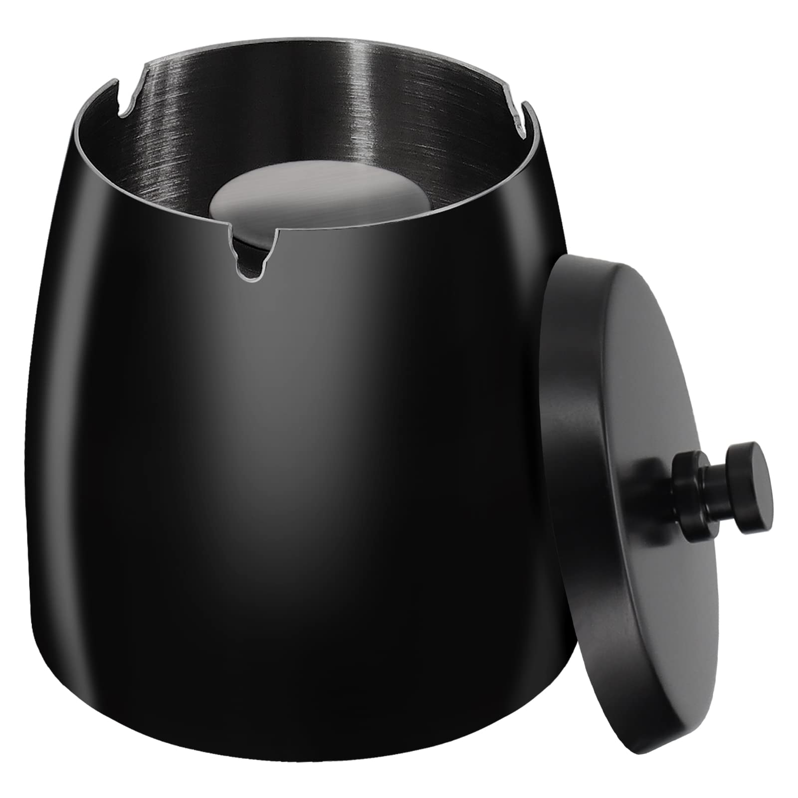 HONZUEN Stainless Steel Ashtray with Lid, Black Ashtray Outdoor, Windproof Rainproof Ashtrays for Cigarettes, Metal Ash Trays with Lids Outdoors, Easy to Clean, Ash Holder for Smokers Garden Bar, L