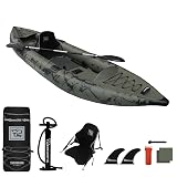 TIGERXBANG Inflatable Kayak with Detachable Seat,12.6'x40''x10.6''SUP-Kayak Set (Hand Pump/Aluminium Paddle/Backpack/and Multi-Functional Base),Adult/Kid Kayak Boat for Fishing ,Touring