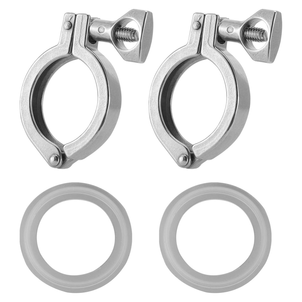 TEHAUX Heavy Duty Tri Clamp Stainless Steel 304 Single Pin with Wing Nut Sanitary Tri Clamp for Ferrule TC Use 2 Sets