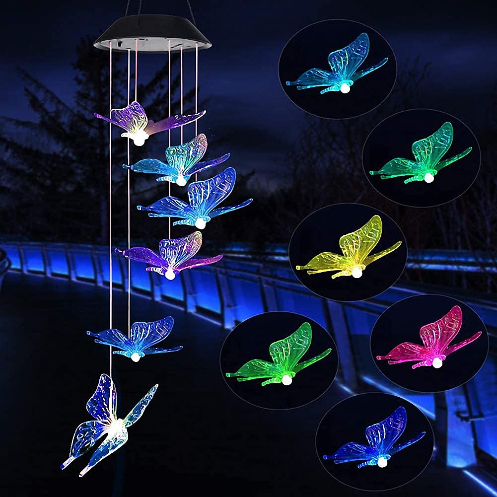 Ulalaza Solar Wind Chime Outdoor LED Color Changing Solar Lights Romantic Décor for Patio Garden Yard Home